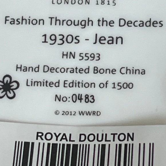 Royal Doulton Fashion Through the Decades 1930s-Jean HN5593. Ltd Edit # 483/1500